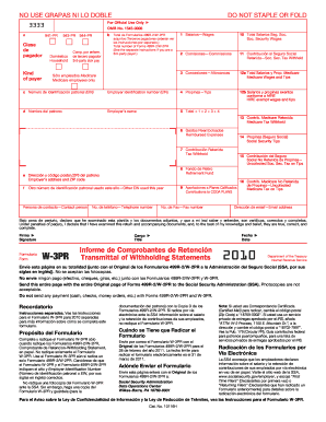 Form W-3PR Transmittal of Withholding Statements