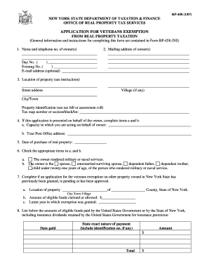 New York Veterans Exemption Application