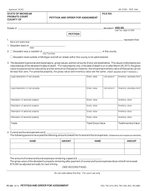 Michigan Probate Court Petition and Order for Assignment