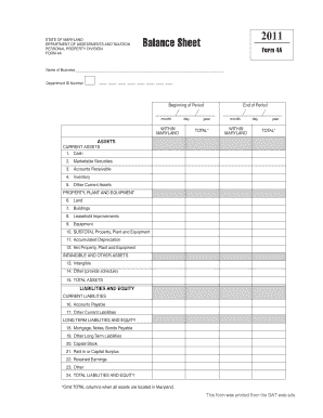 Maryland Form 4A Balance Sheet