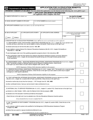 VA Form 22-1990 Application for Education Benefits