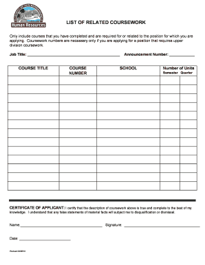 Job Application Coursework Form