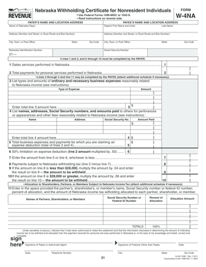 Nebraska Withholding Certificate for Nonresident Individuals