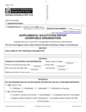 Charitable Organization Supplemental Solicitation Report