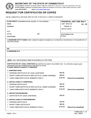Connecticut Business Entity Certificate Request Form