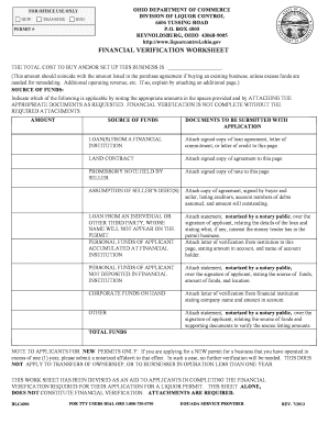 Ohio Liquor Permit Financial Verification Worksheet