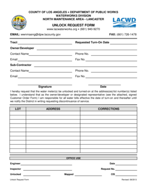 Los Angeles Waterworks Unlock Request Form