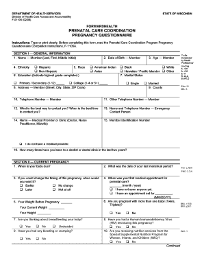 Wisconsin Prenatal Care Coordination Pregnancy Questionnaire