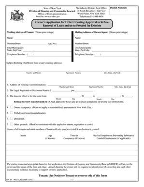 New York Owner's Application for Lease Renewal Refusal