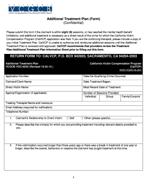 California Victim Compensation Additional Treatment Plan