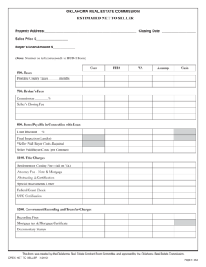 Oklahoma Real Estate Commission Net to Seller Form