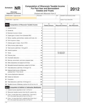 Wisconsin Schedule NR for Estates and Trusts