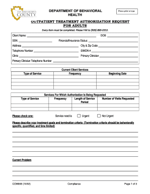 Outpatient Treatment Authorization Request