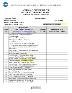 New York Water Withdrawal Permit Application