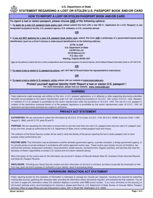 US Passport Lost or Stolen Report Form