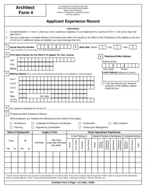New York Architecture Licensure Experience Record