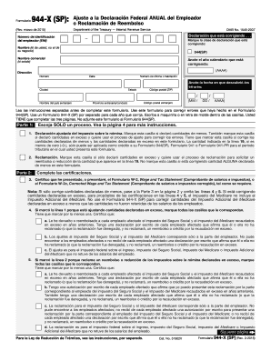 Ajuste a la Declaración Federal ANUAL del Empleador Formulario 944-X (SP)