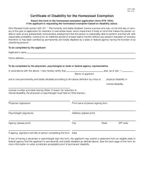 Certificate of Disability for Homestead Exemption