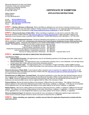 Minnesota Certificate of Exemption Application