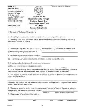 Texas Form 312 - Foreign Entity Registration