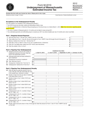Massachusetts Underpayment of Estimated Income Tax Form