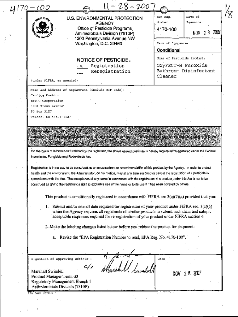 Fillable Online U.S. EPA, Pesticide Product Label, OXYFECT-G PEROXIDE ...