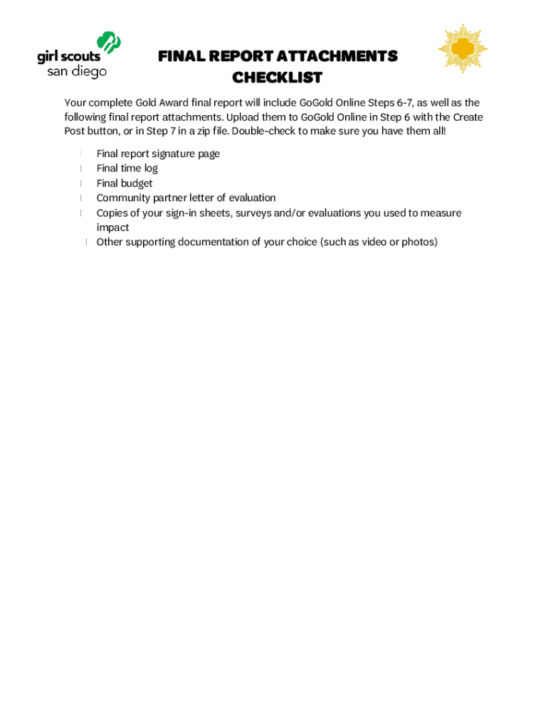 Fillable Online thinmint sdgirlscouts Gold Award Final Report