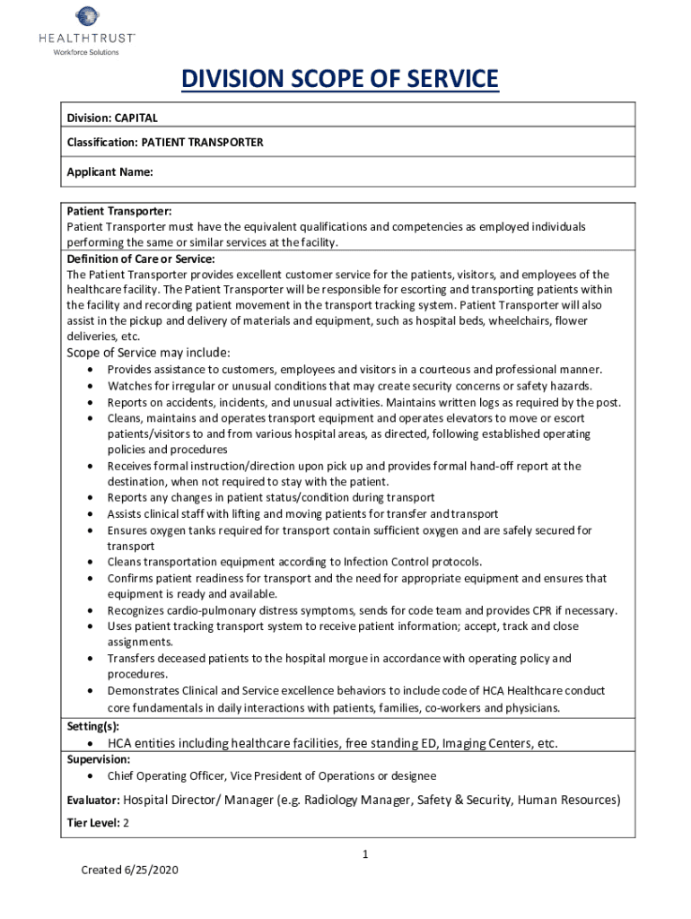 Fillable Online Patient Transporter Job Description Template Fax Email
