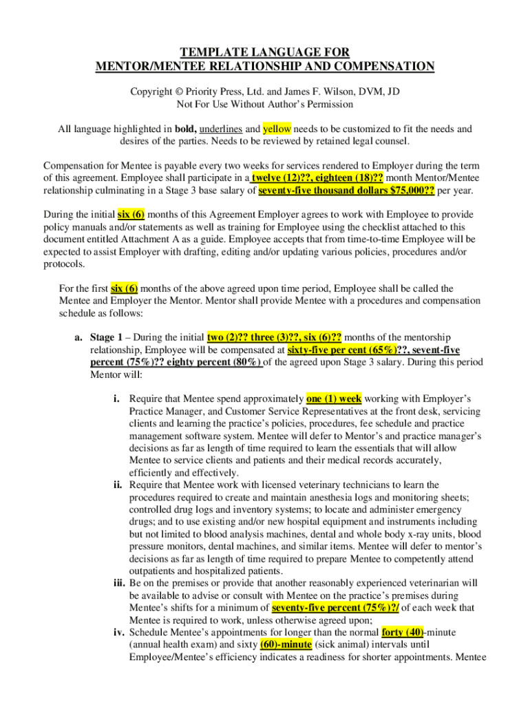 Fillable Online Recent Grad MentorshipAgreementTemplate Fax Email
