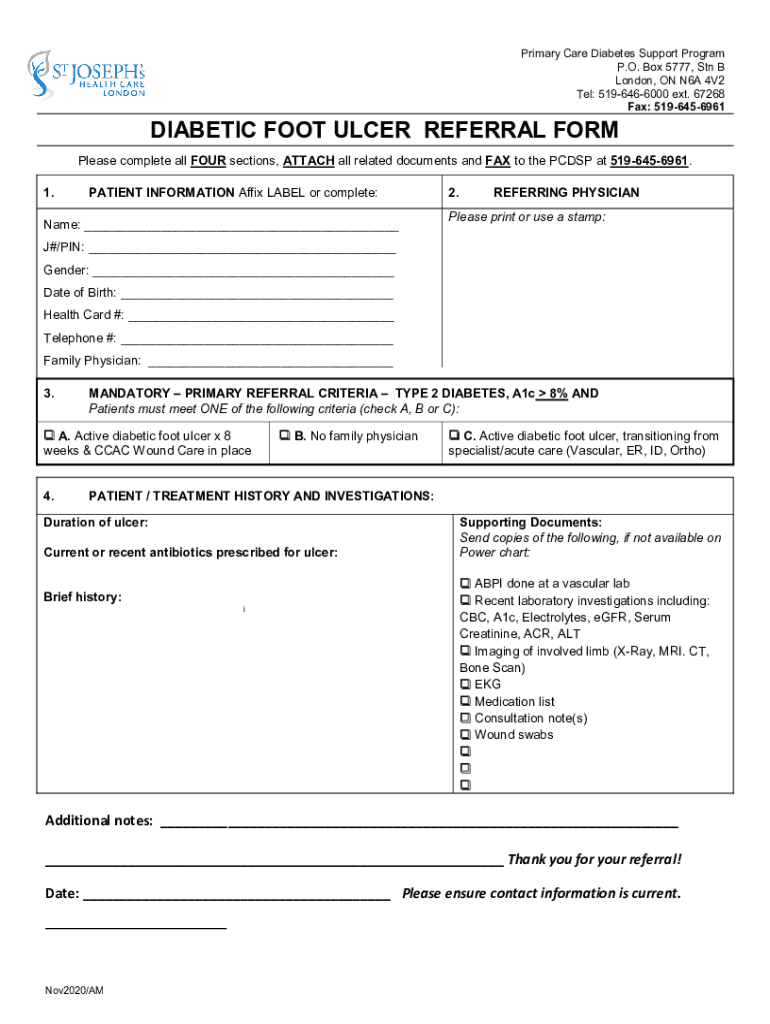 Fillable Online Diabetic Foot Ulcer Referral Form. Diabetic Foot Ulcer