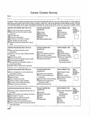 Fillable Online Career Cluster Survey Fillable - Name School Date ...
