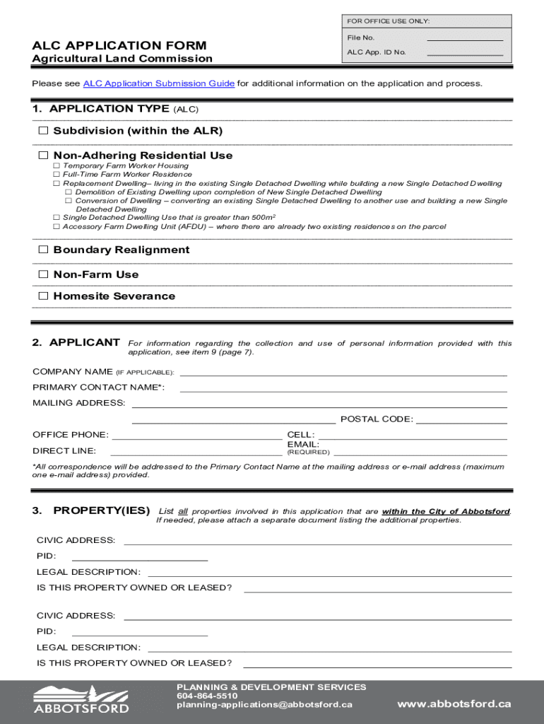 Fillable Online ALC Development Application Form. ALC Application Form