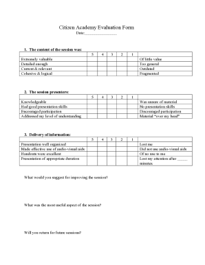 Citizen Academy Evaluation Form