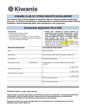 Scholarship Application - Kiwanis Club of Marysville