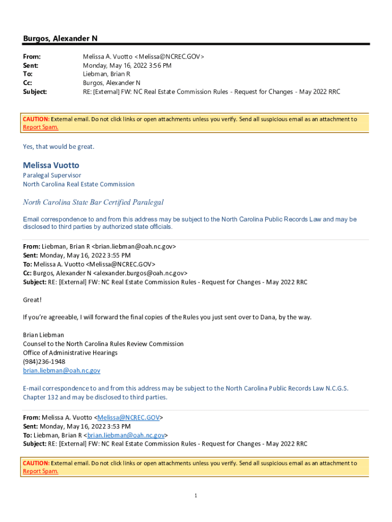 Fillable Online External FW NC Real Estate Commission Rules Request