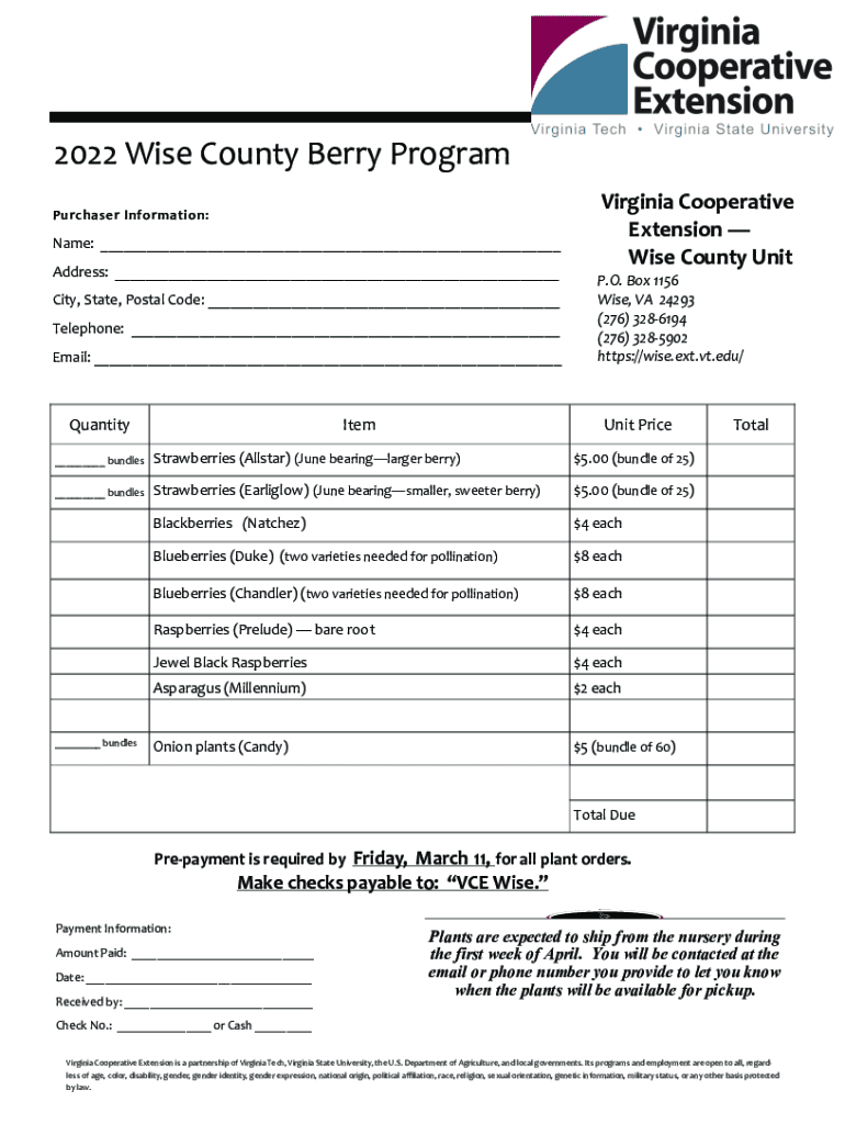 Fillable Online Virginia Cooperative Extension - Wise CountyWise VA Fax ...