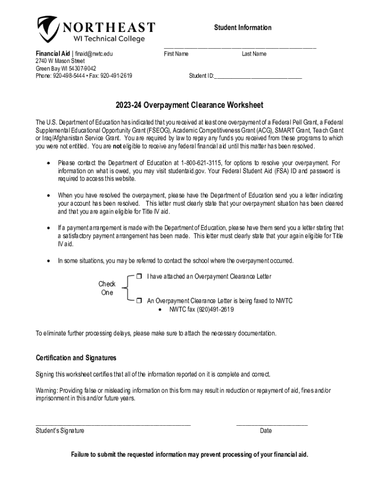 Fillable Online 2023-24 Overpayment Clearance Worksheet Fax Email Print ...