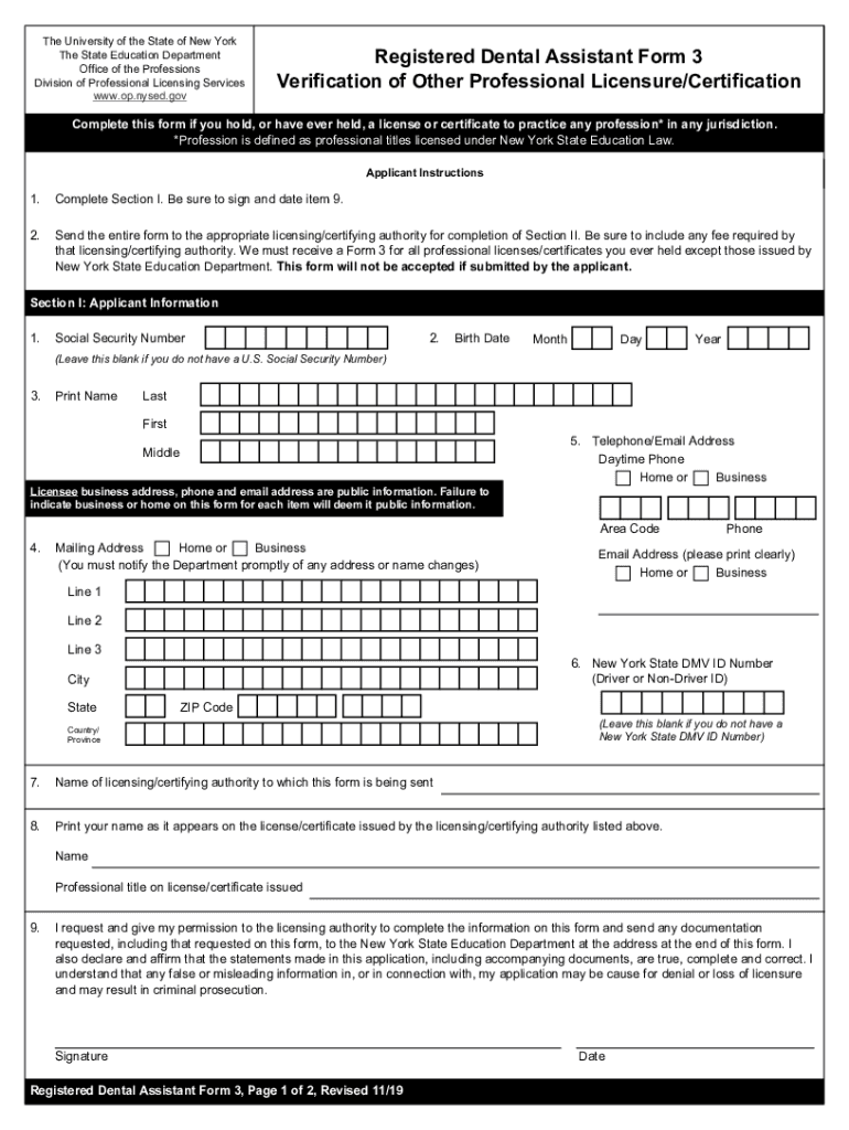 Fillable Online Registered Dental Assistant Form 3. Verification of