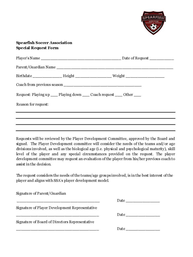 Fillable Online Special request form Fax Email Print