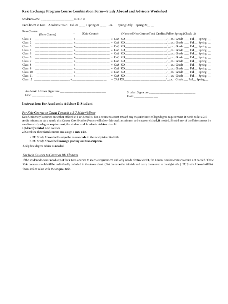 Fillable Online Keio Exchange Program Course Combination Form Fax