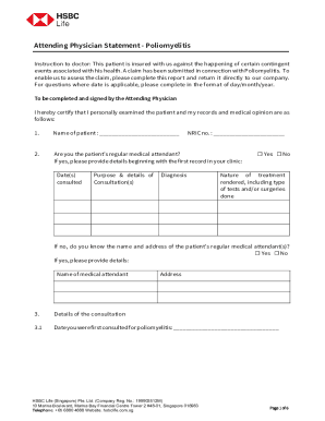 Fillable Online Attending Physician Statement - Poliomyelitis - HSBC ...