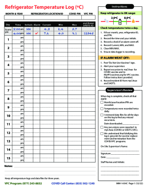 Daily Refrigerator / Freezer / Storage Room Temperature Log