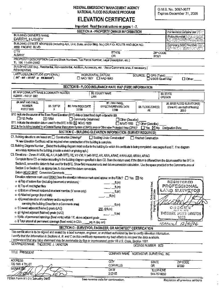 Fillable Online ELEVATION CERTIFICATE 2. Building Diagram Number