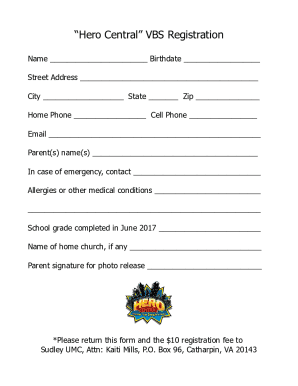 Fillable Online Hero Central VBS Registration Fax Email Print - pdfFiller