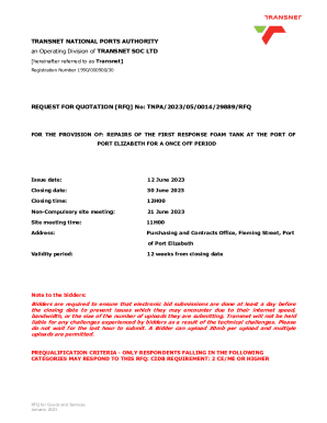 REQUEST FOR QUOTATION RFQ No: TNPA/2023/05/0014/29889/RFQ