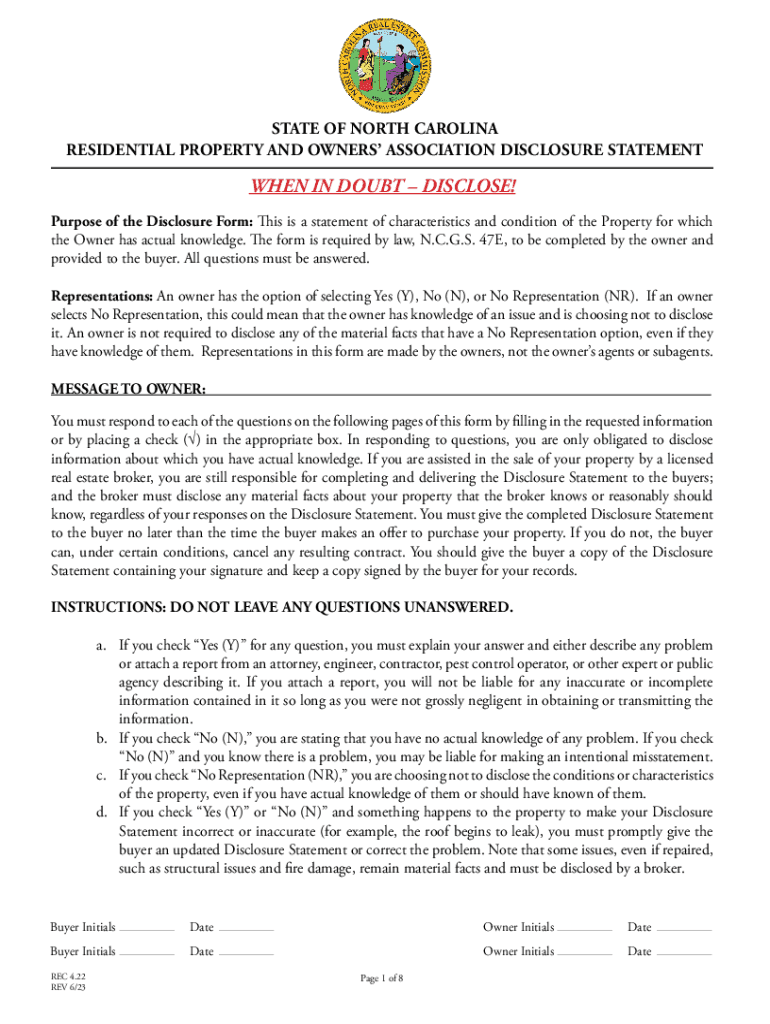 Fillable Online Residential Property and Owners' Association Disclosure