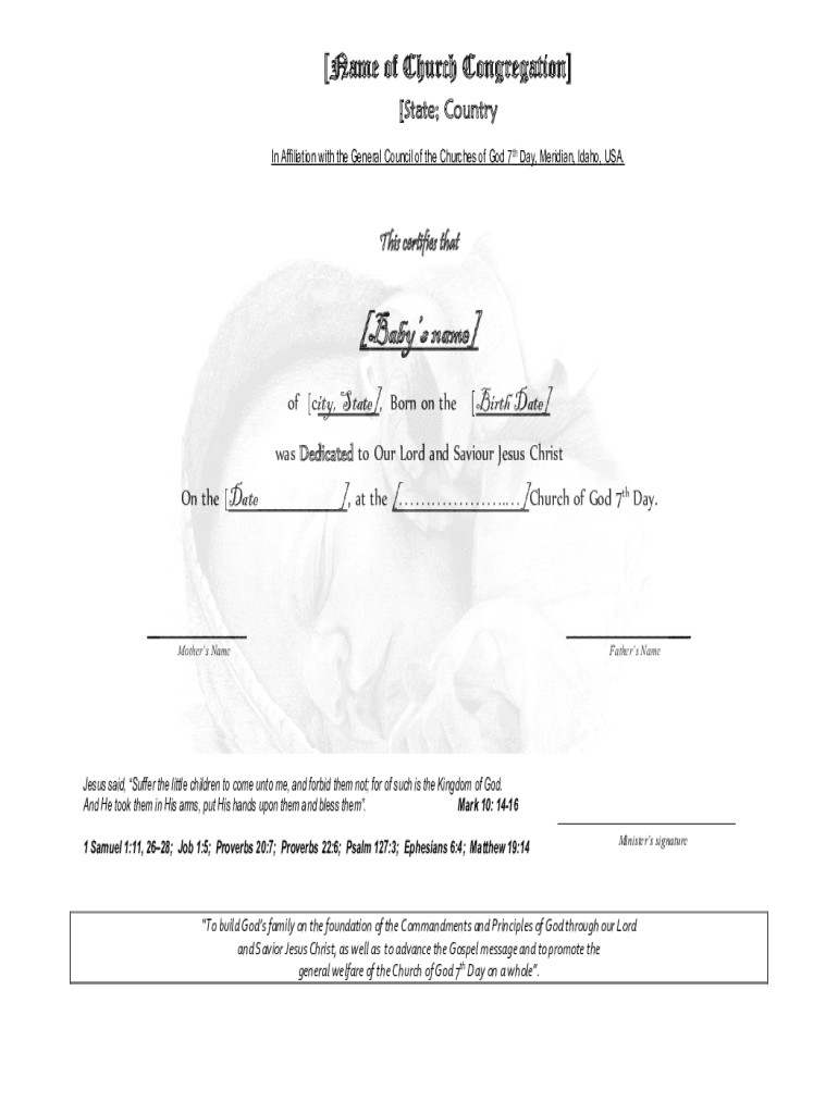 Fillable Online Baby Dedication Certificate - Fill Online, Printable ...