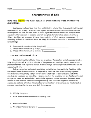 Characteristics of Life Worksheet-2 - Name Date Period