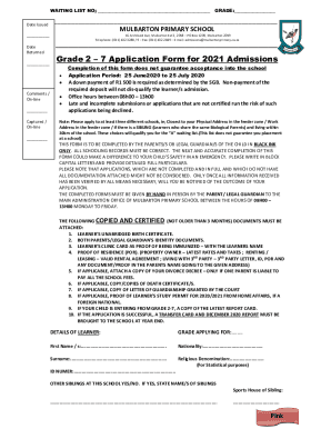 Grade 27 Application Form for 2021 Admissions