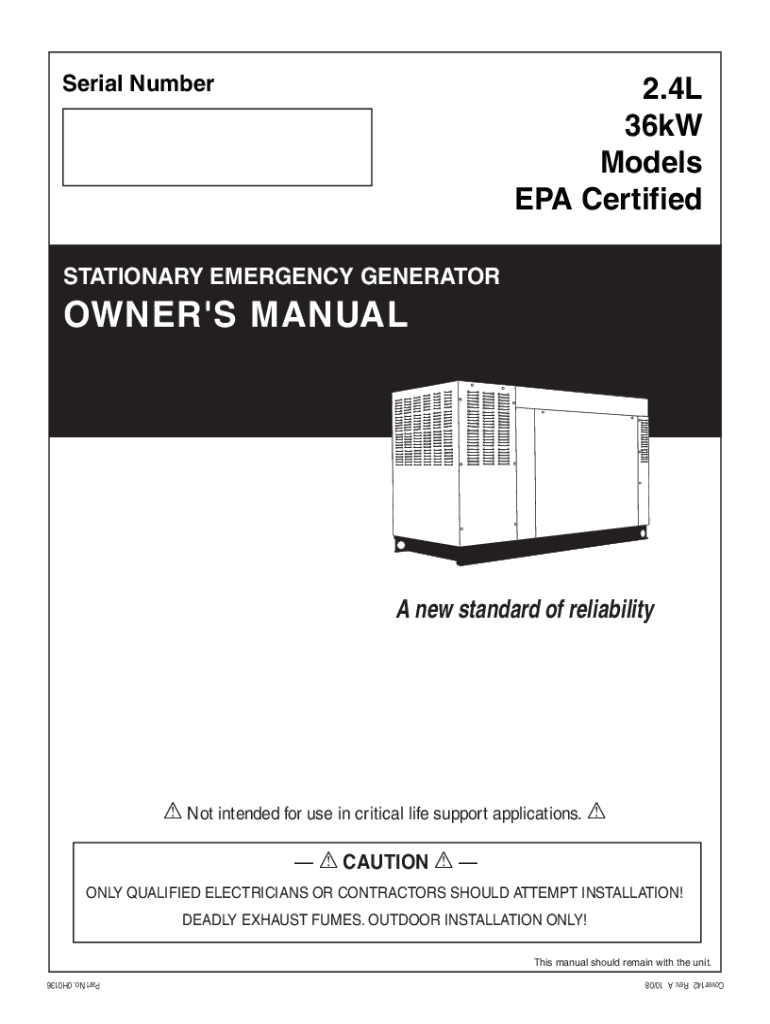 Fillable Online stationary emergency generator Fax Email Print pdfFiller